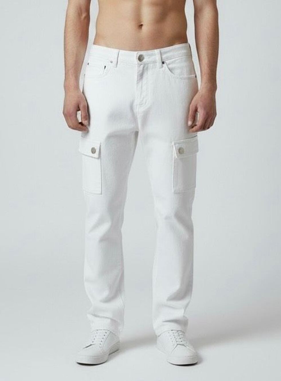 Street Jeans Mens Slim Fit White Denim Stretch Cargo Pocket Jeans size 34x32